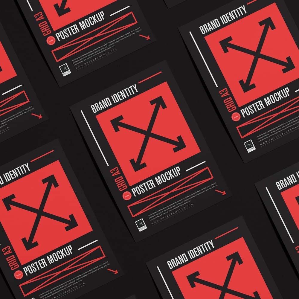 Free Brand Identity Grid A3 Poster Mockup PSD