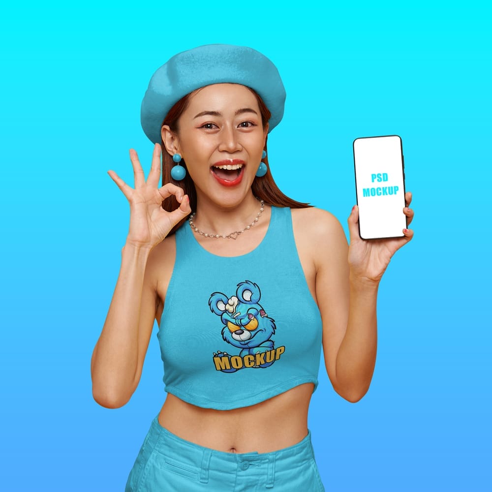 Free Crop Top and Phone Mockup PSD