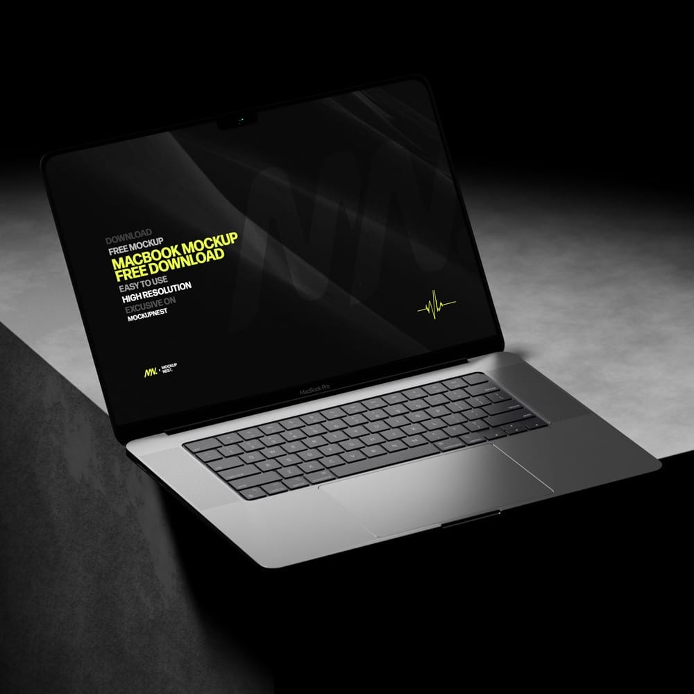 Free Dark Macbook Pro Mockup PSD