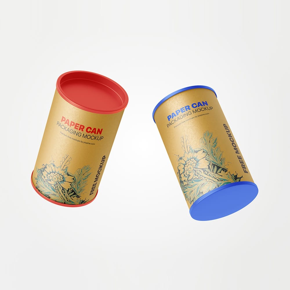Free Floating Paper Can Packaging Mockup PSD