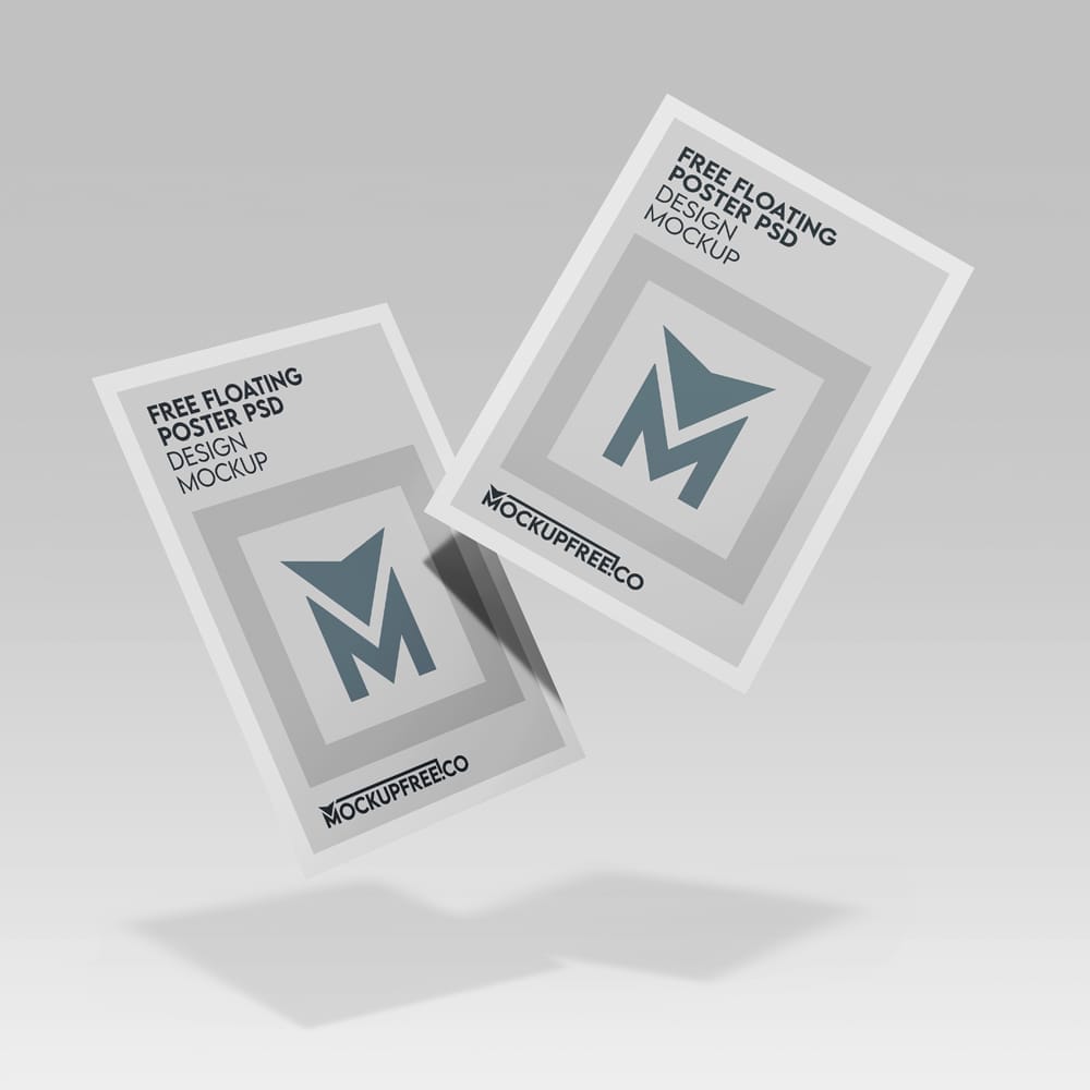 Free Floating Poster Mockup Design PSD