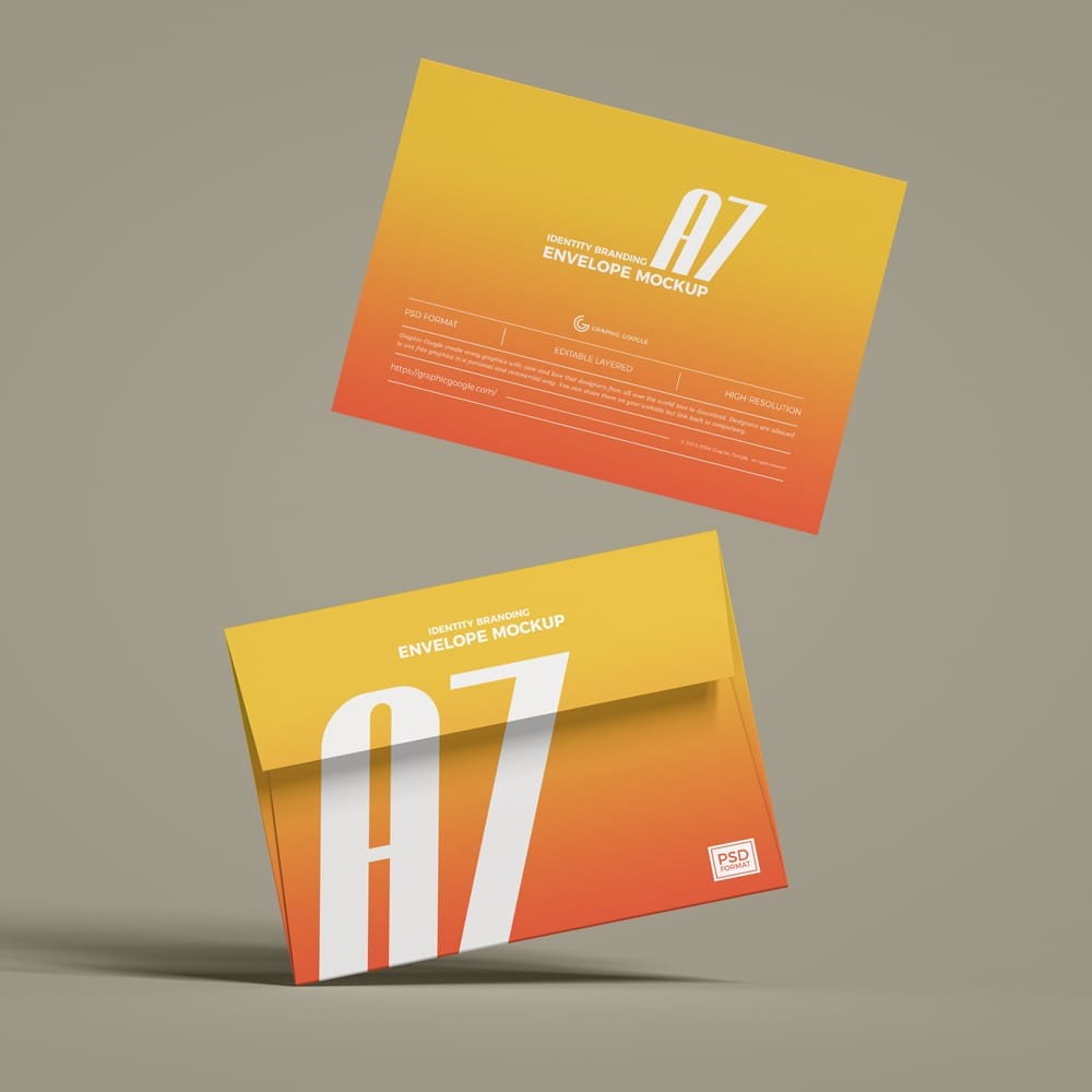 Free Identity Branding A7 Envelope Mockup PSD