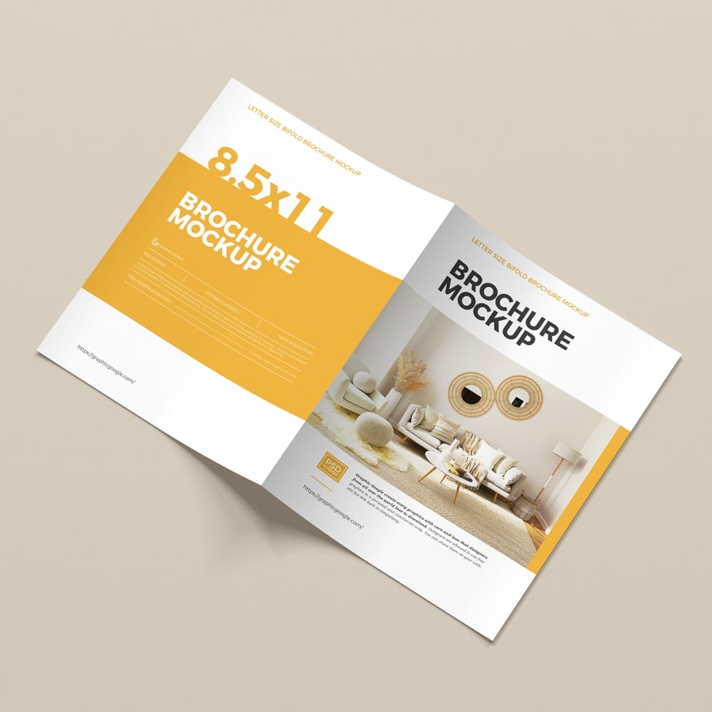 Free Letter Size Bifold Brochure Mockup PSD