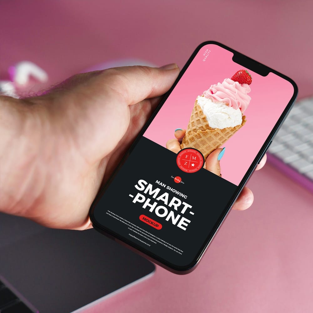 Free Man Showing Smartphone Mockup PSD