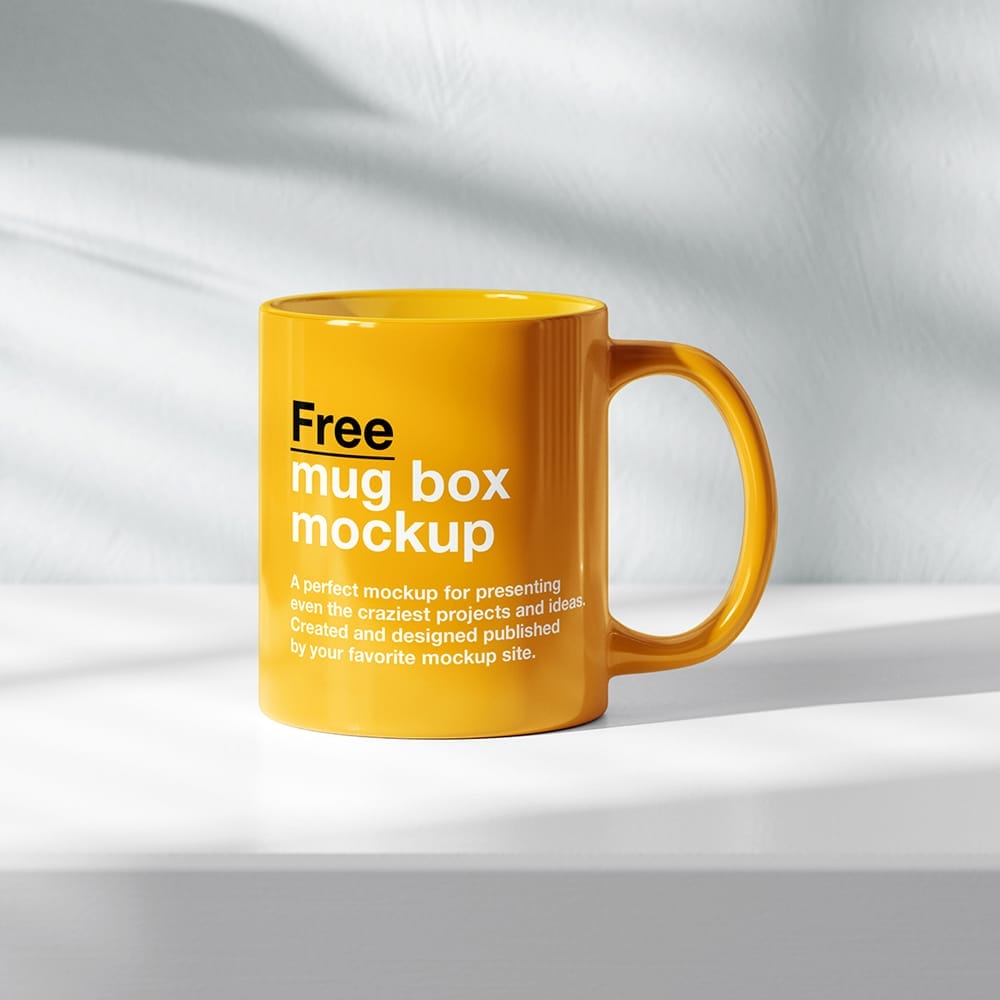 Free Mug on White Shelf Mockup PSD