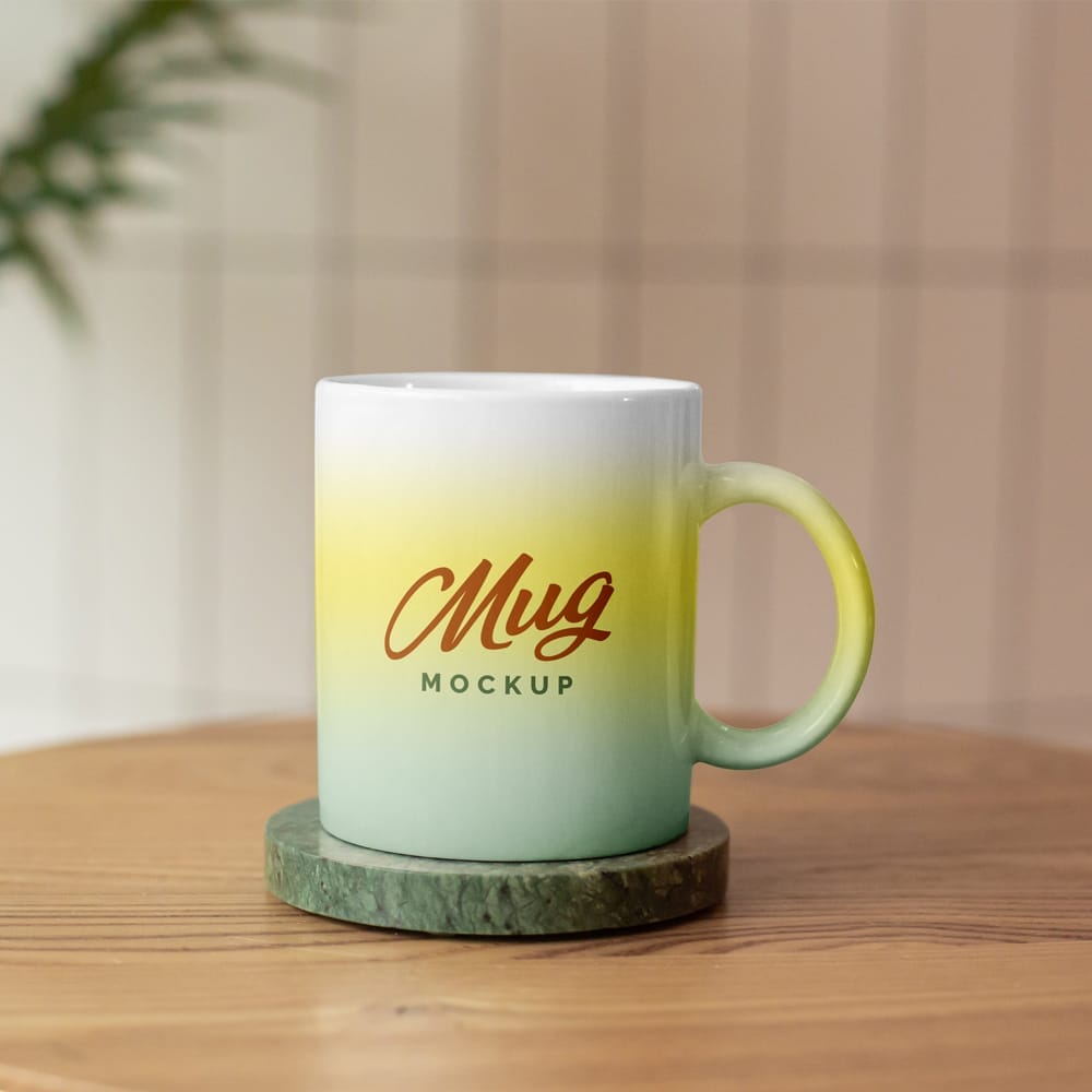 Free Mug on the Coaster Mockup PSD