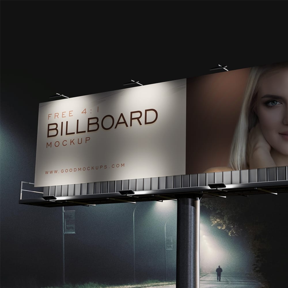 Free Night Vew Billboard Hoarding Mockup PSD 