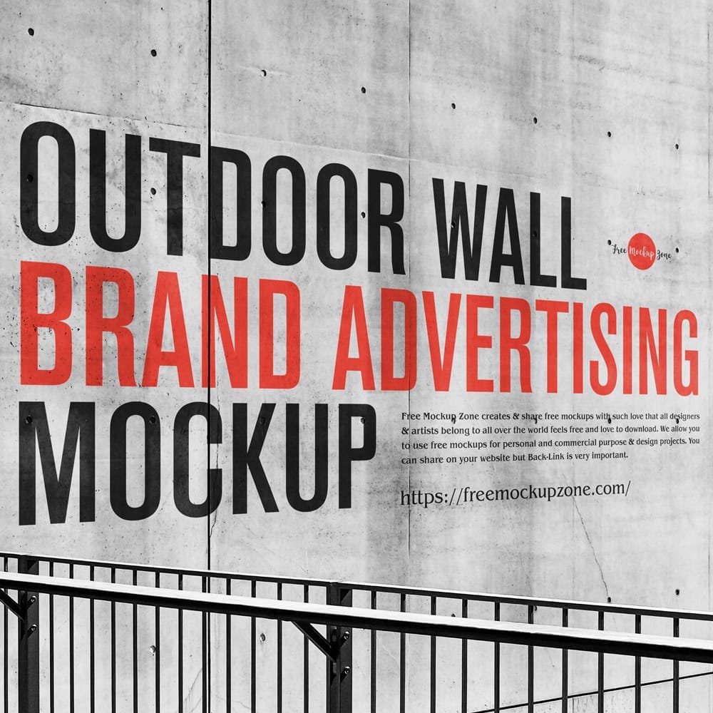 Free Outdoor Wall Brand Advertising Mockup PSD