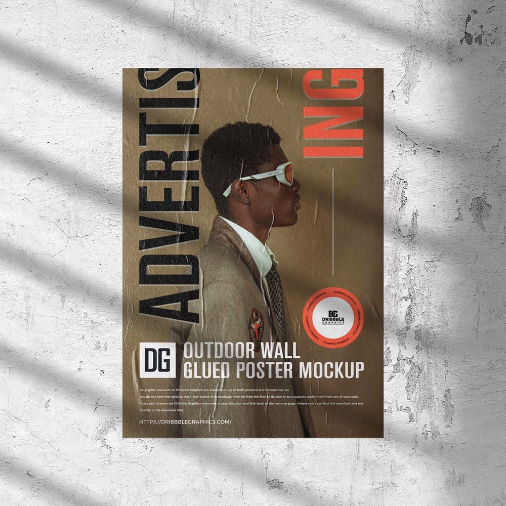 Free Outdoor Wall Glued Poster Mockup Template PSD