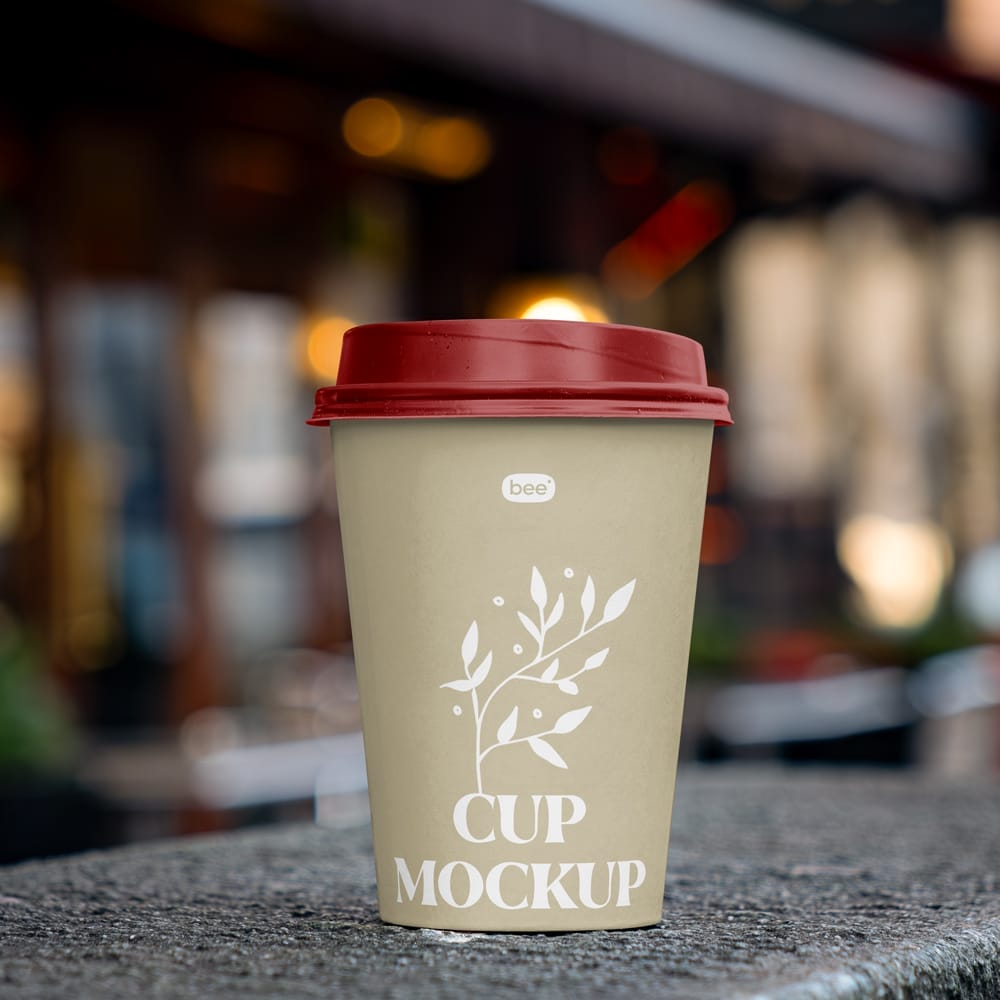 Free Paper Cup on Street Mockup PSD