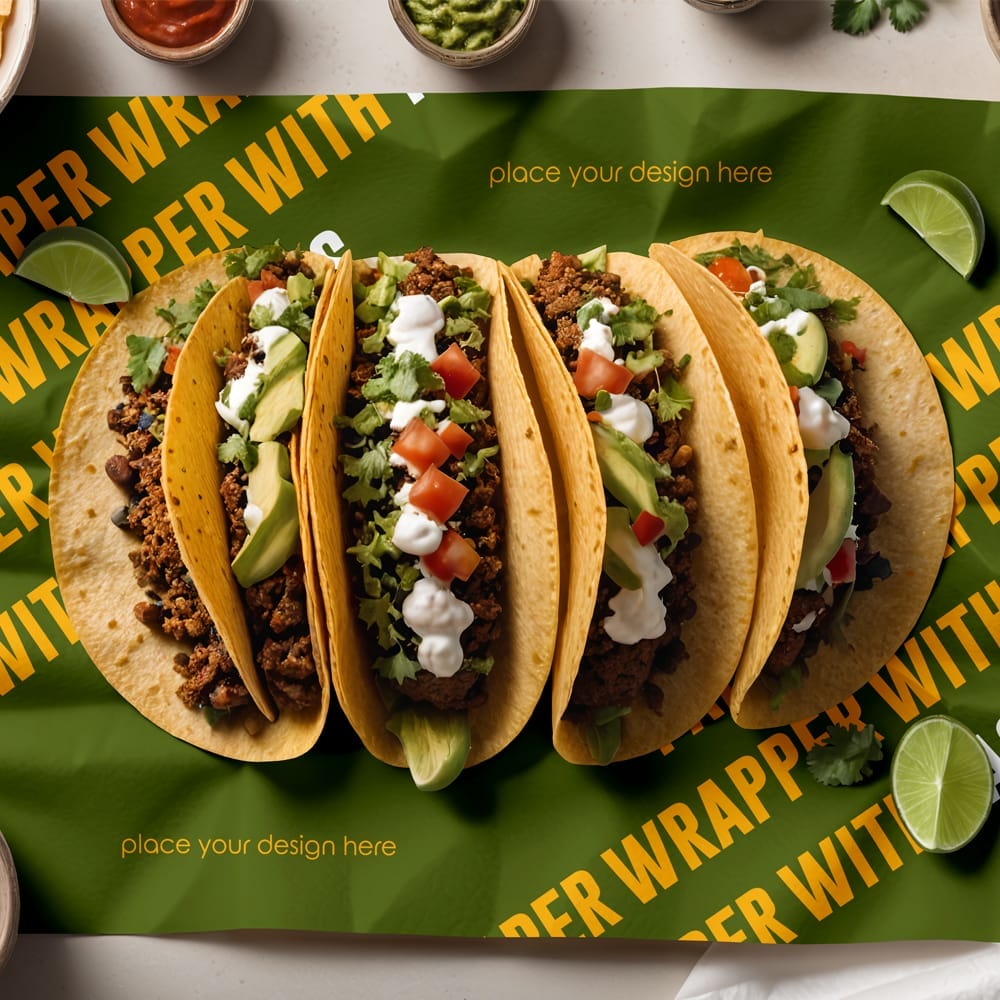 Free Paper Wrapper With Tacos Mockup PSD