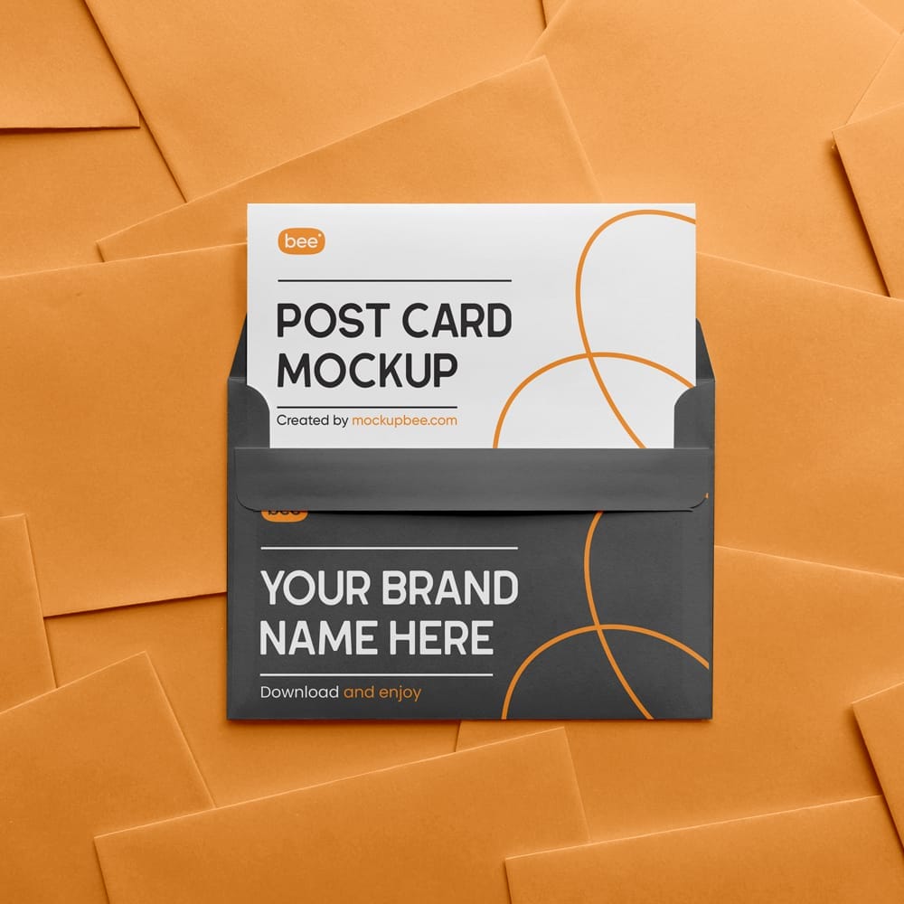 Free Post Card in Envelope Mockup PSD