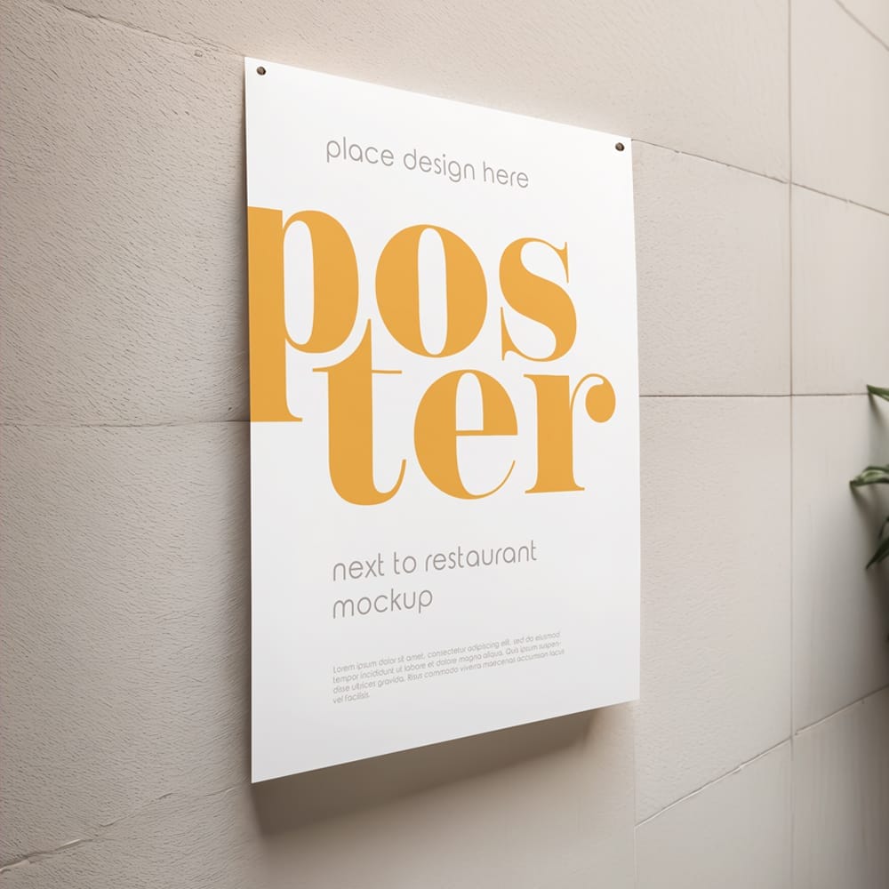 Free Poster Next to Restaurant Mockup PSD