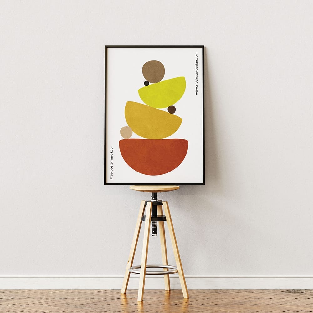 Free Poster on the Stool Mockup PSD