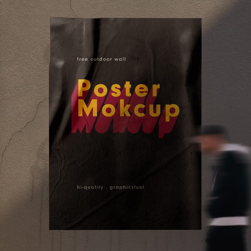 Free Vertical Glued Wall Poster Mockup PSD