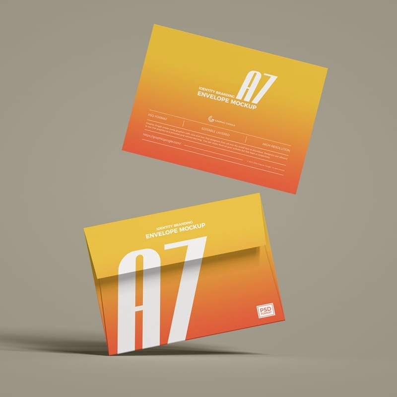 Identity Branding A7 Envelope Mockup PSD