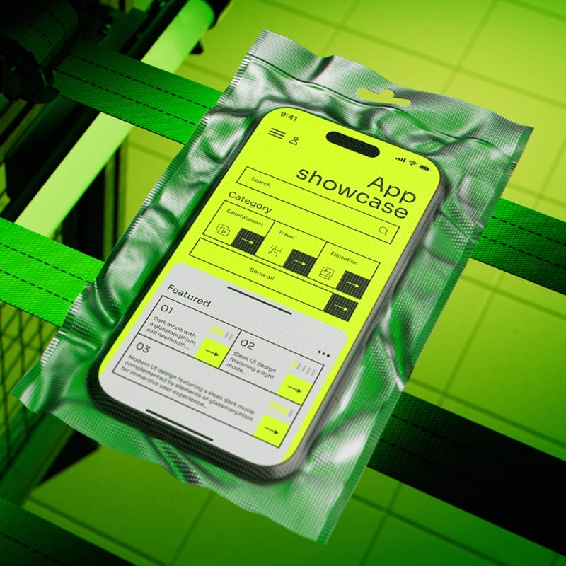 Iphone 15 Plastic Wrap Mockup PSD