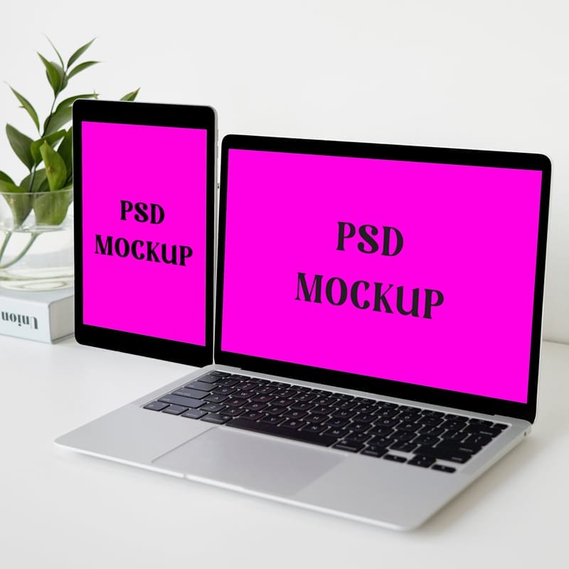 Laptop and Tablet Mockup PSD