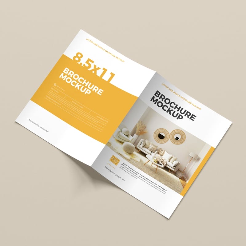Letter Size Bifold Brochure Mockup PSD