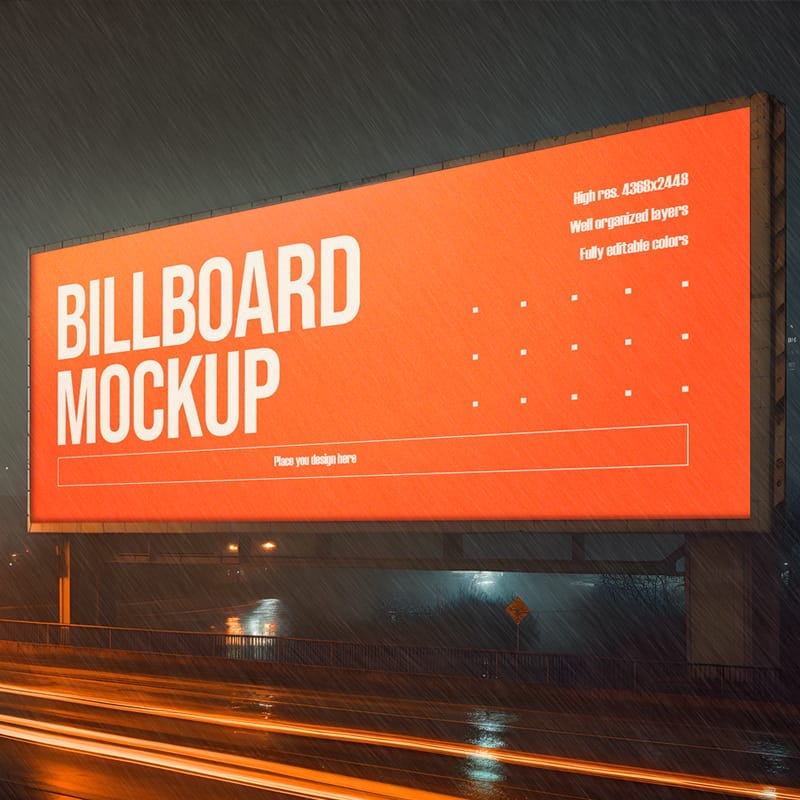 Night Rain Billboard Mockup PSD