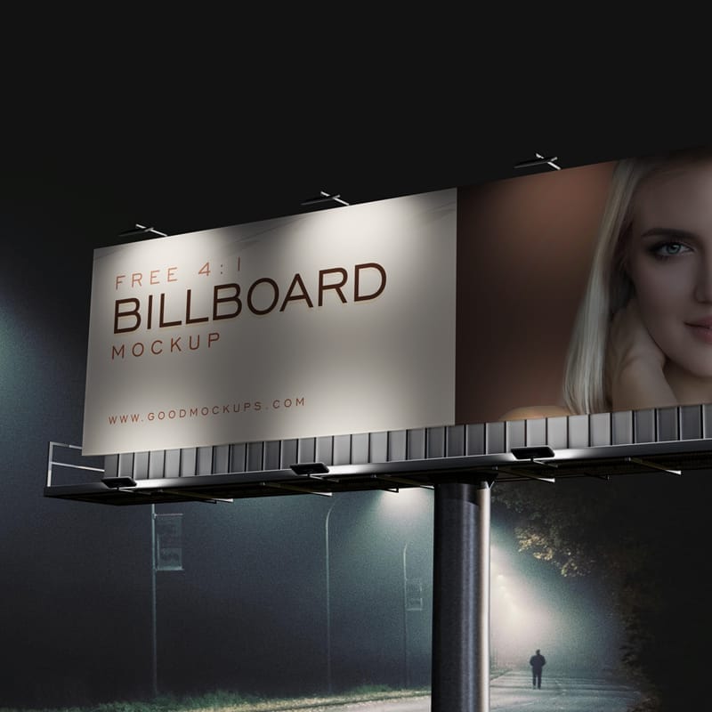 Free Night Vew Billboard Hoarding Mockup PSD