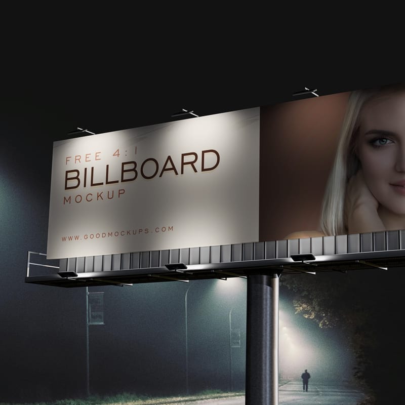 Night Vew Billboard Hoarding Mockup PSD