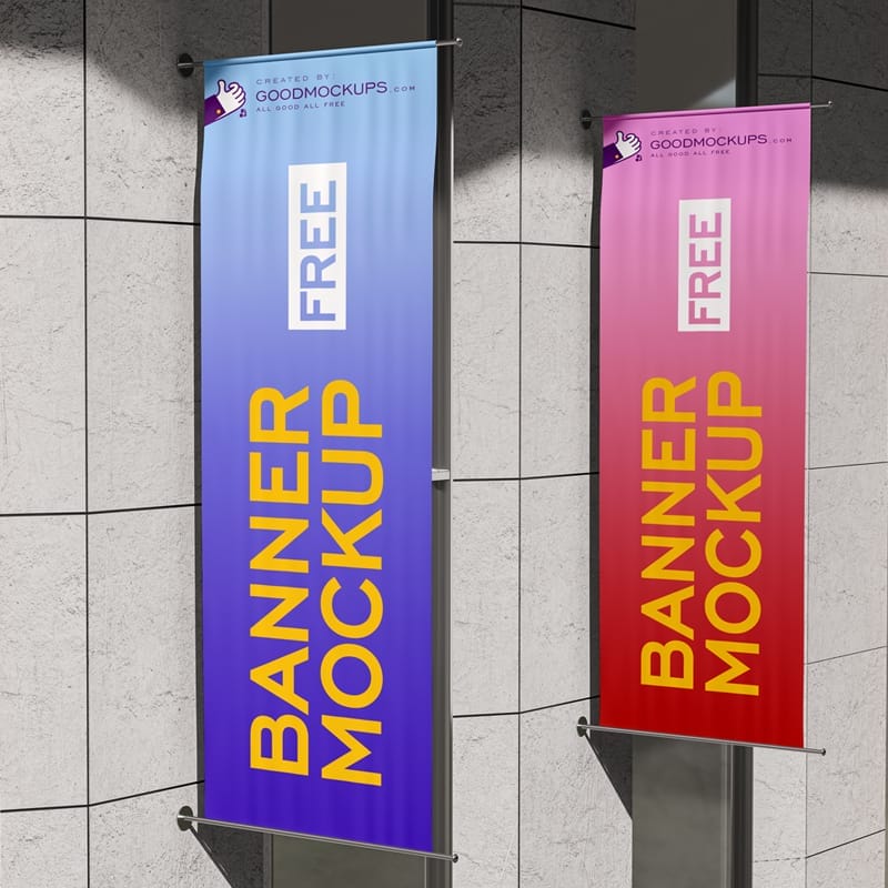 Outdoor Advertising Dual Vertical Banner Mockup PSD