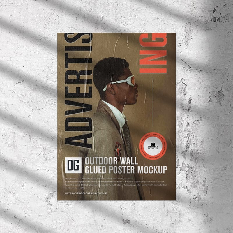 Outdoor Wall Glued Poster Mockup Template PSD