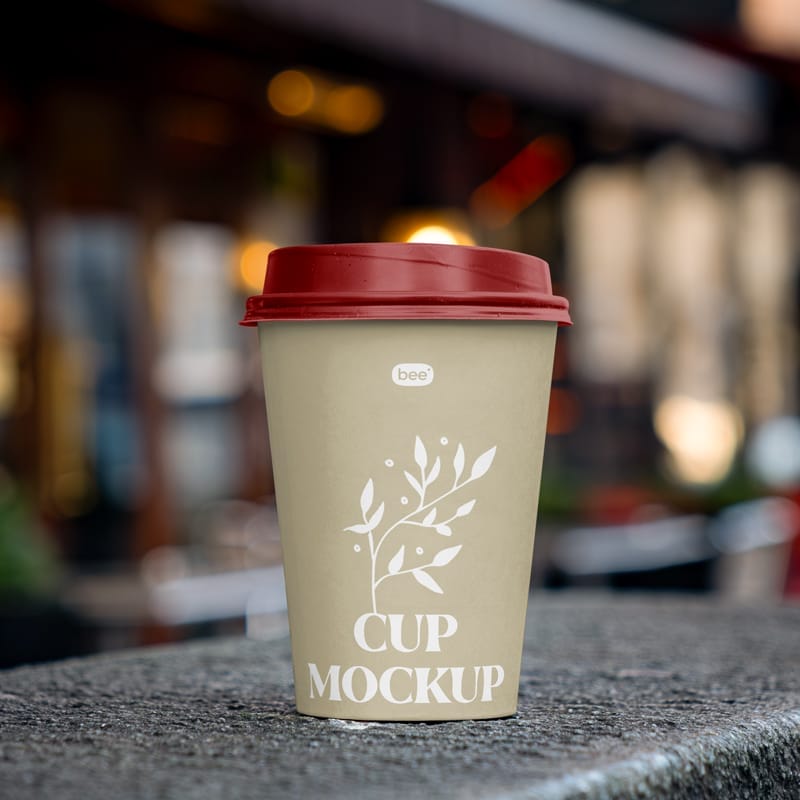 Paper Cup on Street Mockup PSD