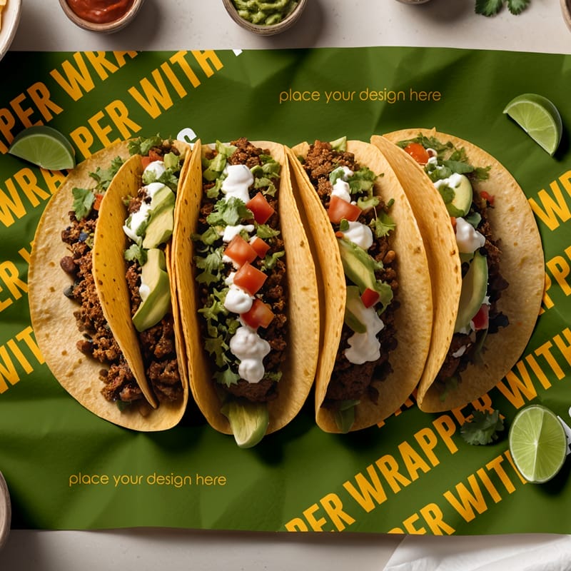 Paper Wrapper With Tacos Mockup PSD