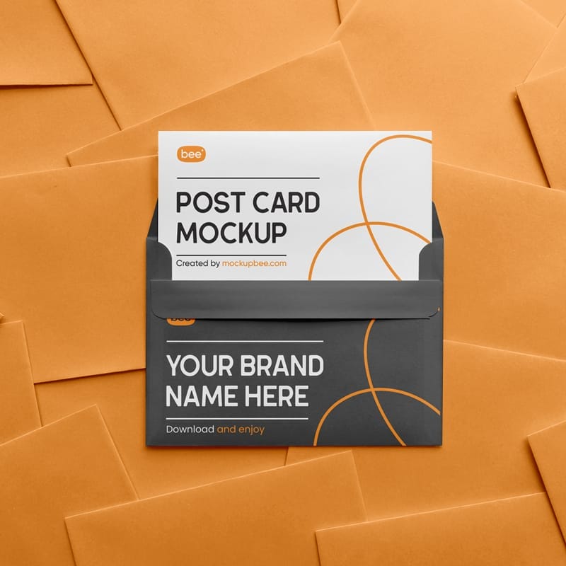 Post Card in Envelope Mockup PSD