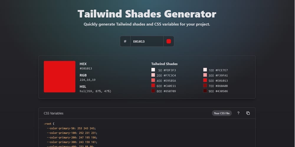 Tailwind Shades Generator