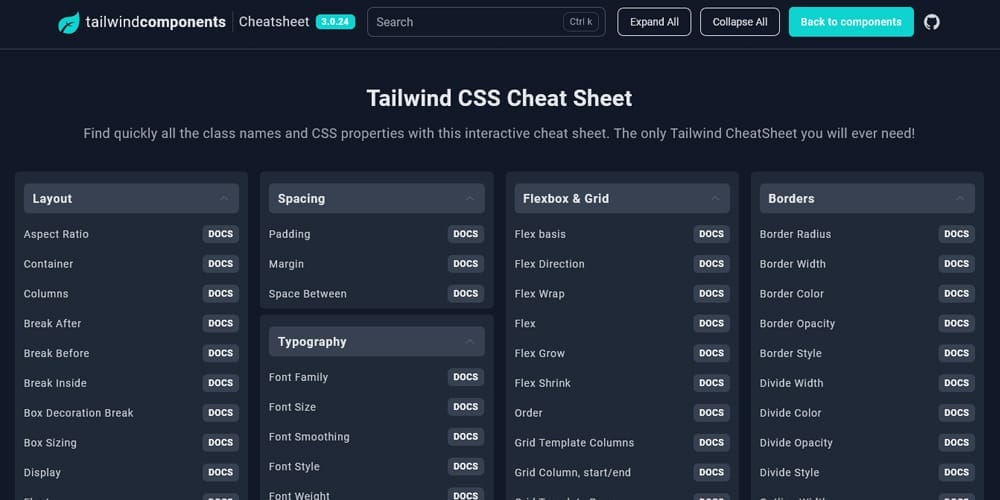 Tailwindcomponents Tailwind CSS Cheat Sheet