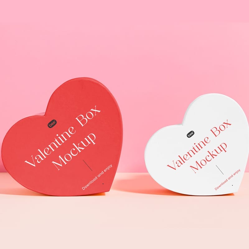 Valentines Heartshapped Box Mockups PSD