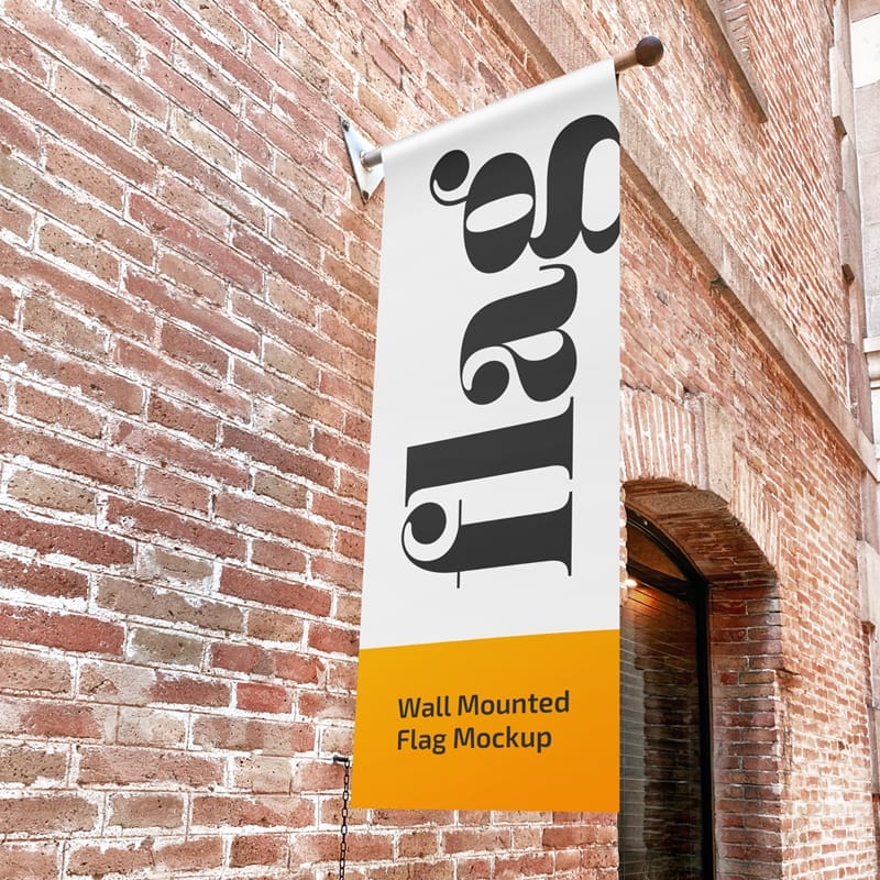 Wall Mounted Flag Mockup