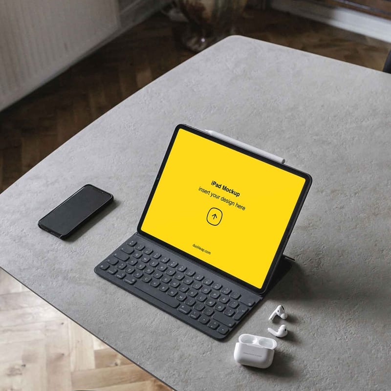 iPad with Keyboard Mockup PSD