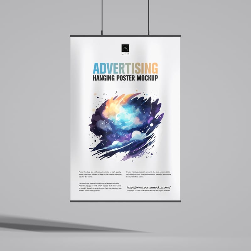 Advertising Hanging Poster Mockup PSD