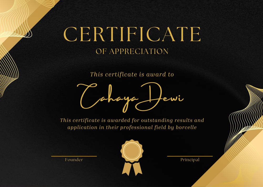 Black Gold Elegant Certificate of Appreciation Template