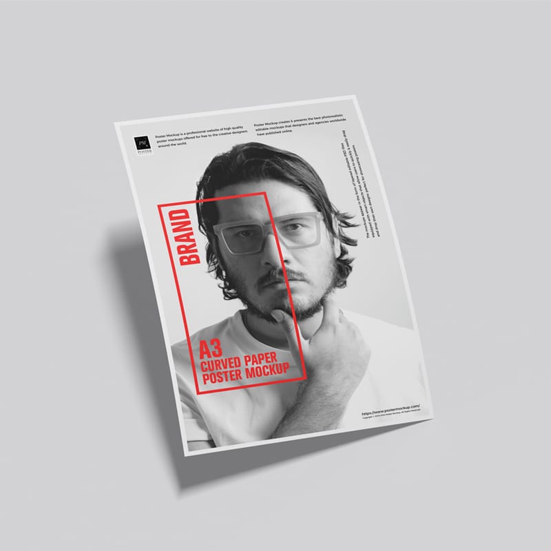 Brand A3 Curved Paper Poster Mockup PSD