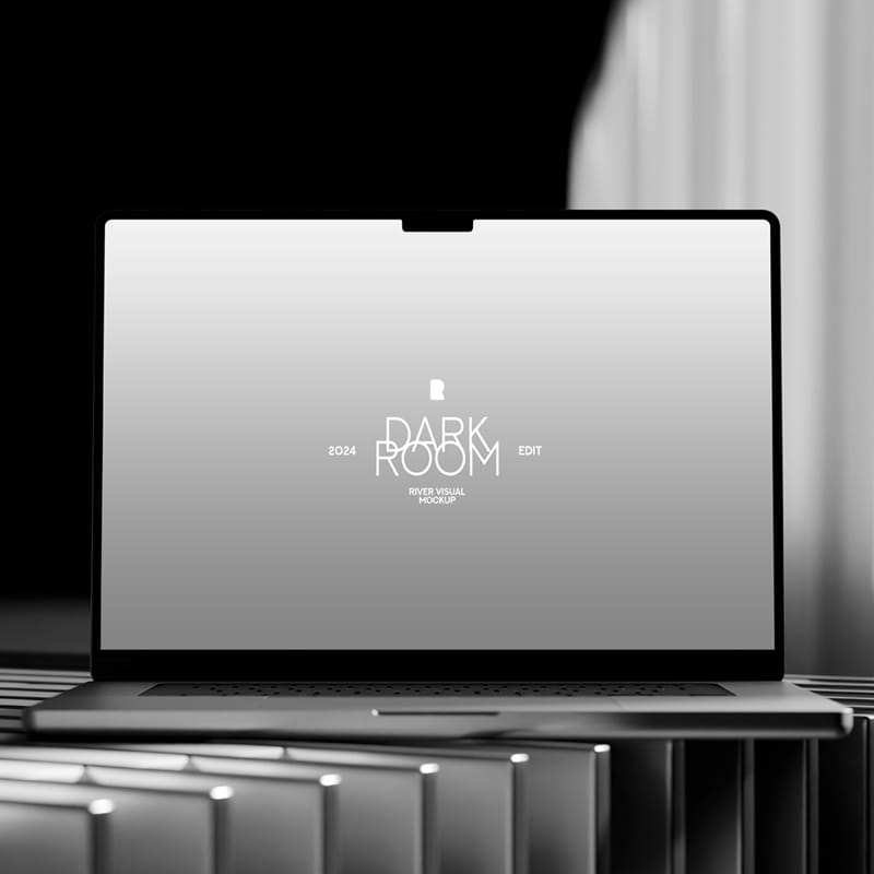 Dark Room Macbook Pro 16 Mockup PSD