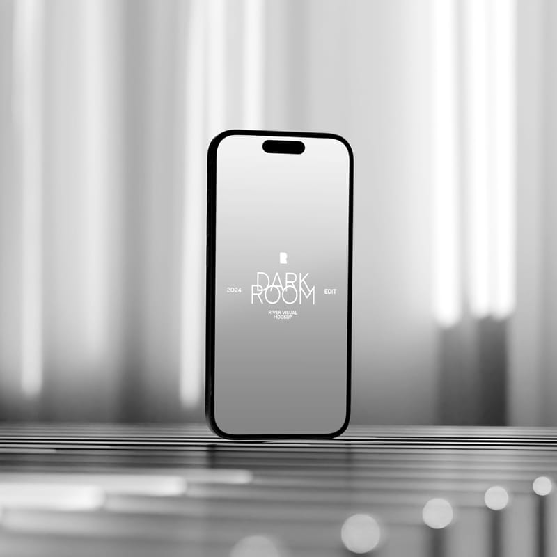 Dark Room iPhone 15 Pro Mockup PSD