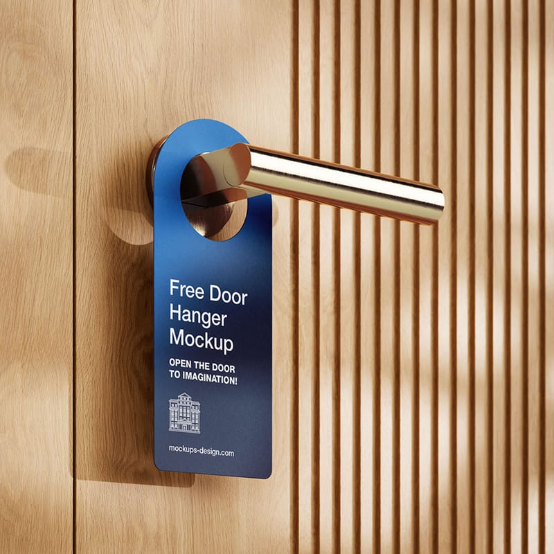 Door Hanger on Wooden Doors Mockup PSD
