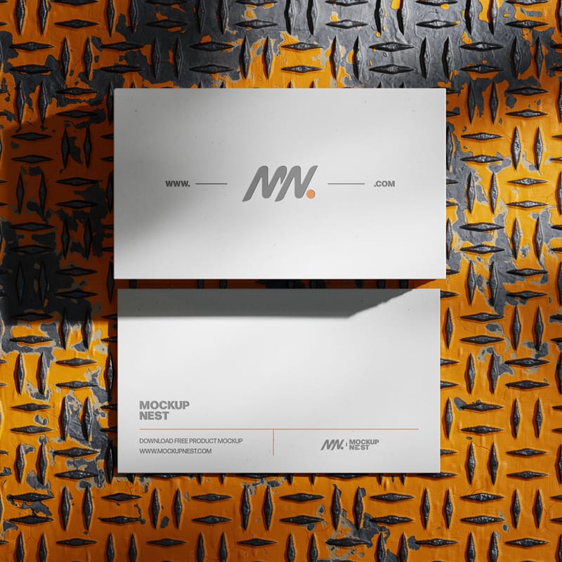 Embossed Business Card Mockup On Diamond Plate PSD