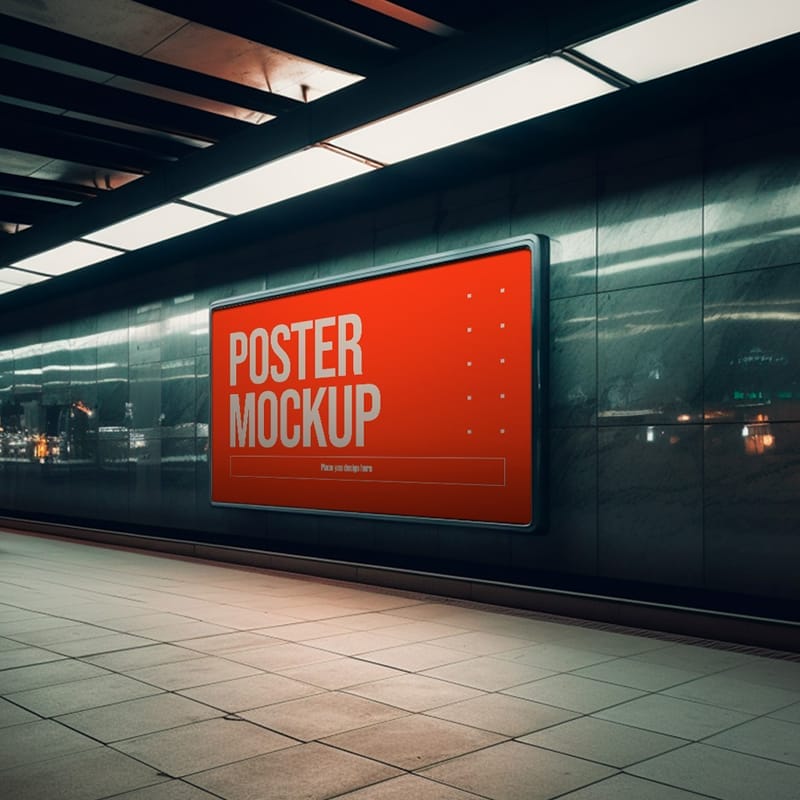 Framed Illuminated Poster Mockup PSD