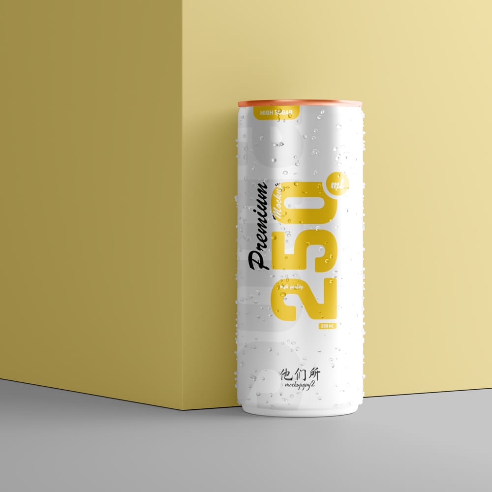 Free 250ml Soda Can Mockup PSD