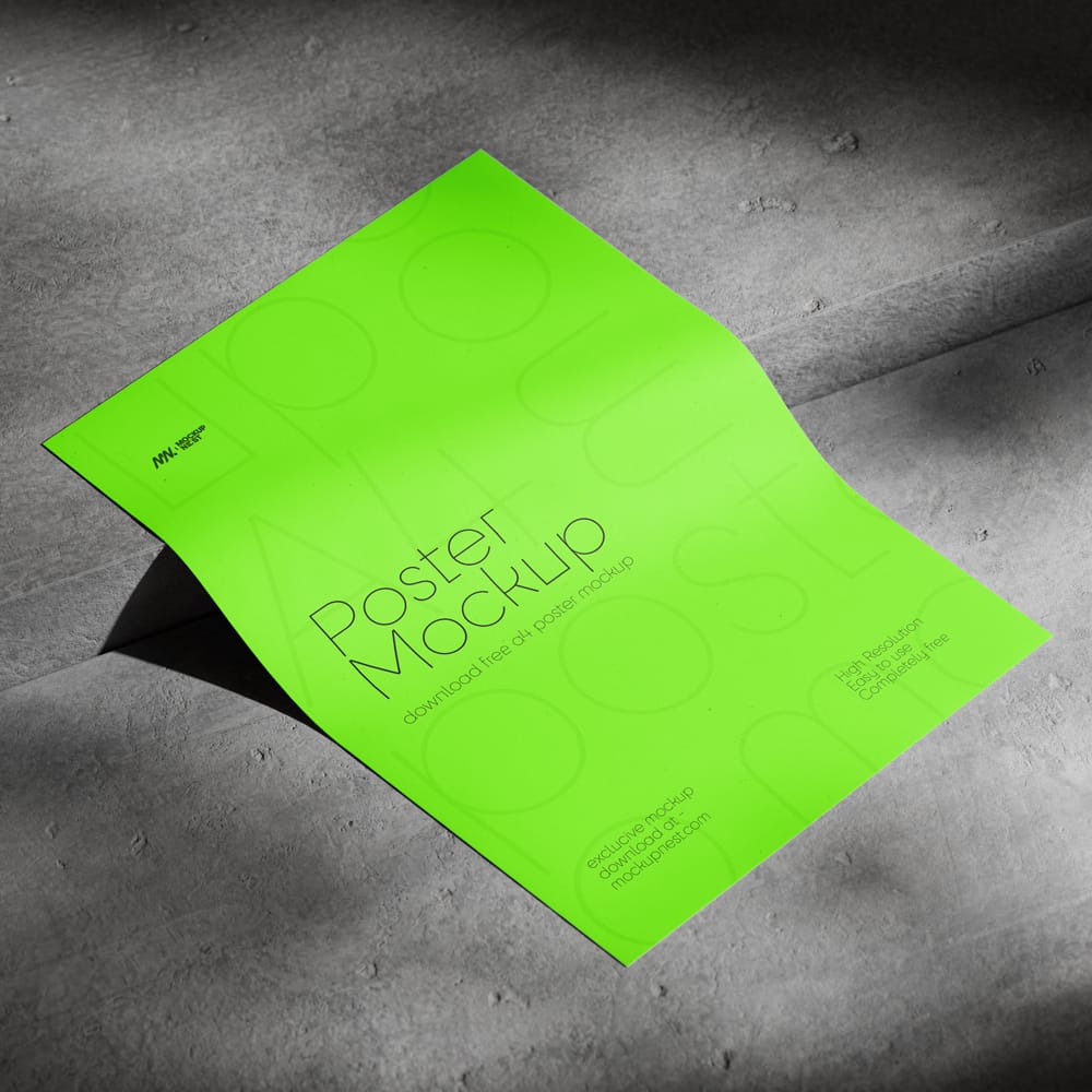 Free A4 Poster Mockup On Concrete PSD