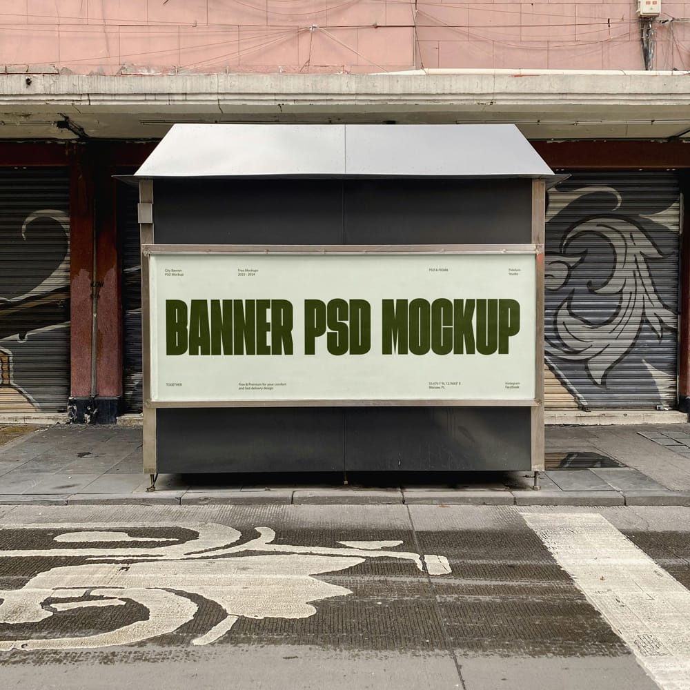 Free Banner On Newspaper Stand Mockup PSD
