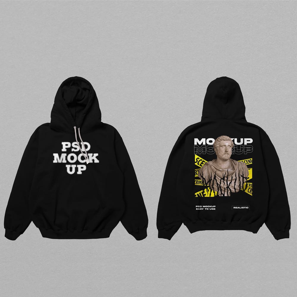 Free Black Hoodie Realistic Mockup PSD