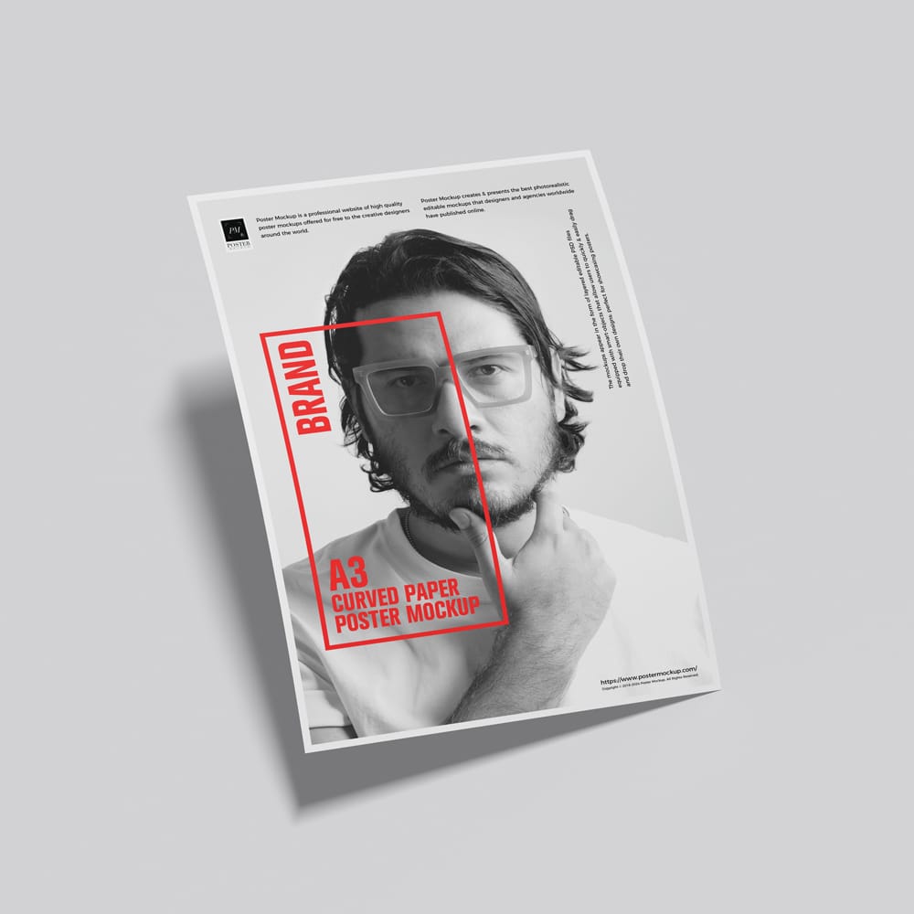 Free Brand A3 Curved Paper Poster Mockup PSD