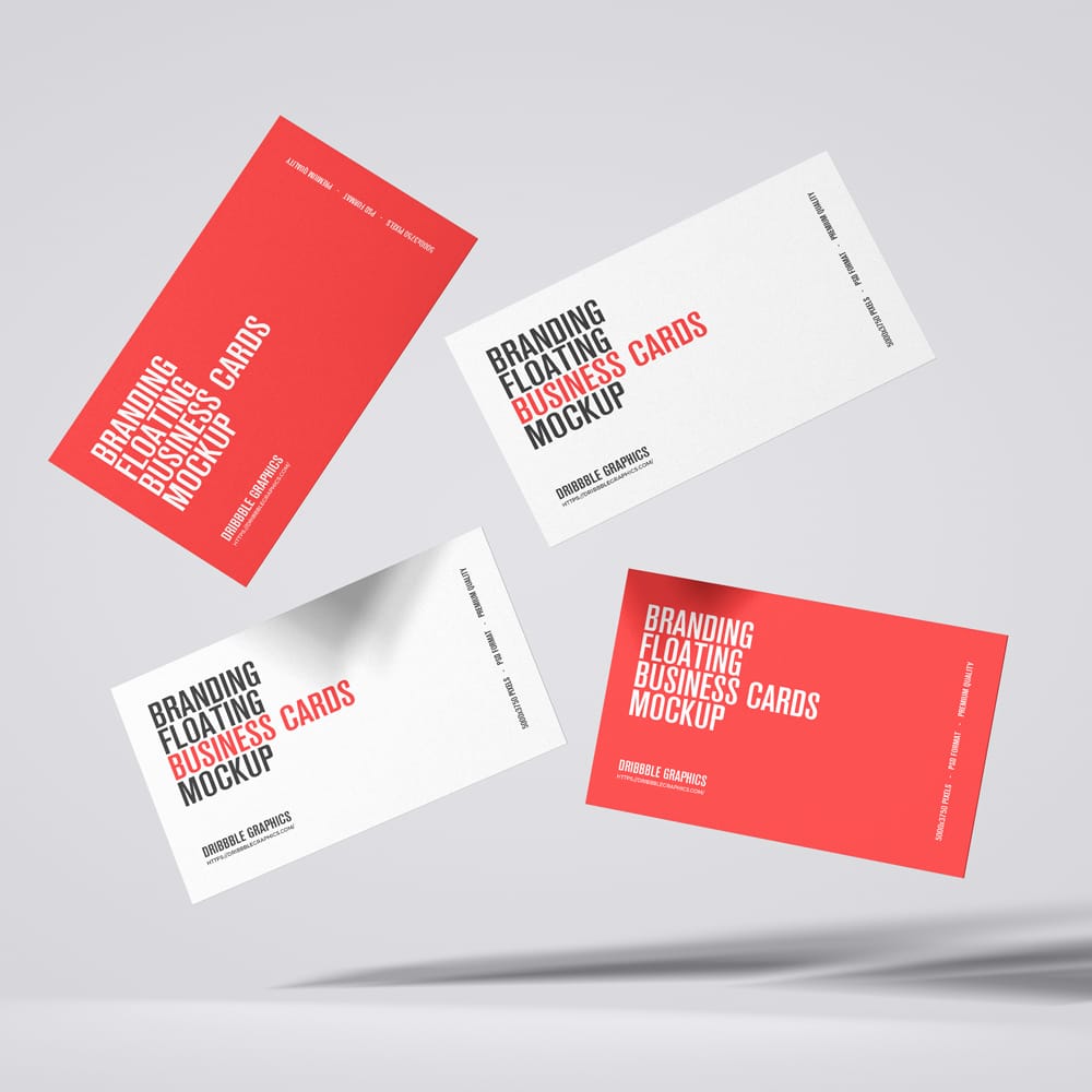 Free Branding Floating Business Cards Mockup PSD